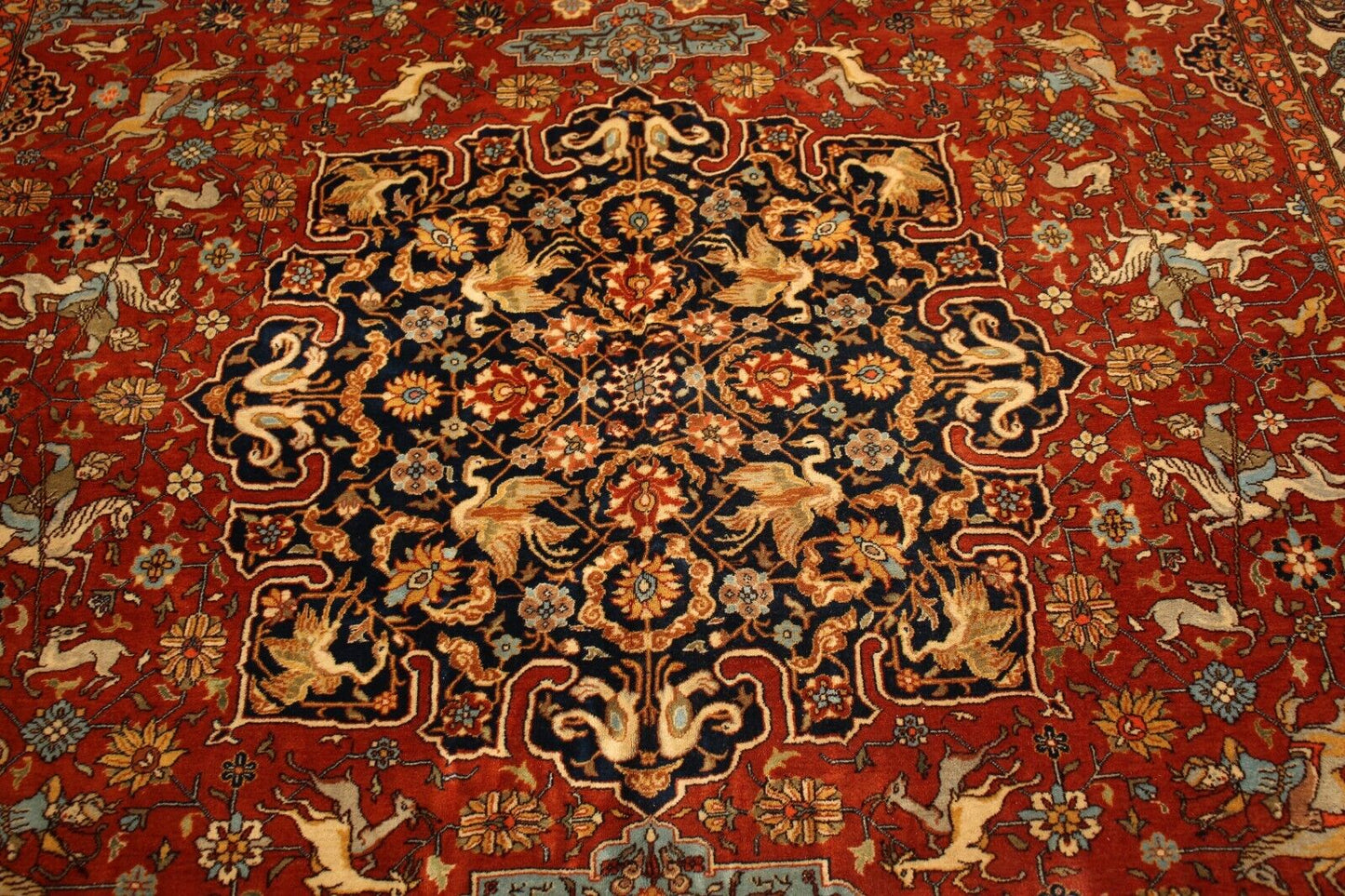 1970's Semi Antique Hunting Scene | 9'9" x 12' Hand-Knotted Wool Area Rug