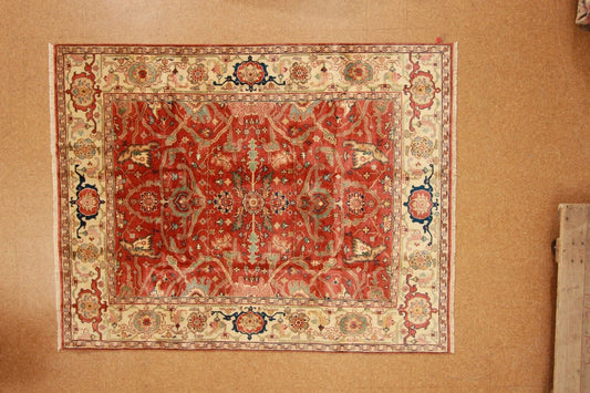 All Over Serapi | 7'9" x 9'11" Hand-Knotted Wool Area Rug | Rust Salmon