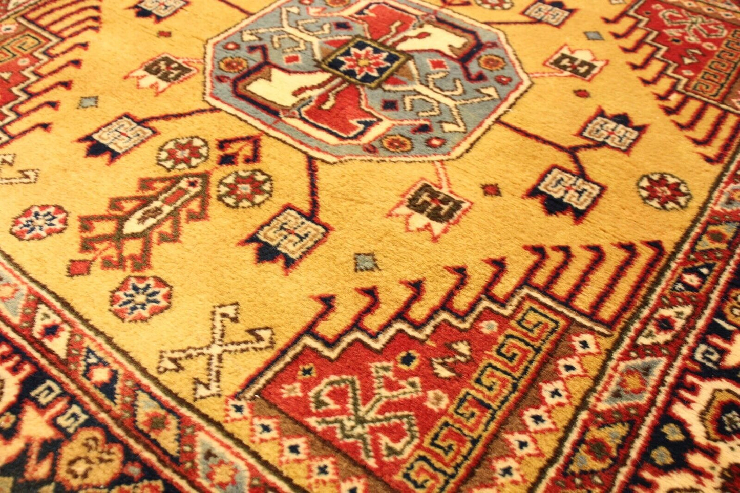 Indo-Heriz | Rare Square Shape | 4'0" x 4'2" Hand-Knotted Wool Area Rug | Yellow