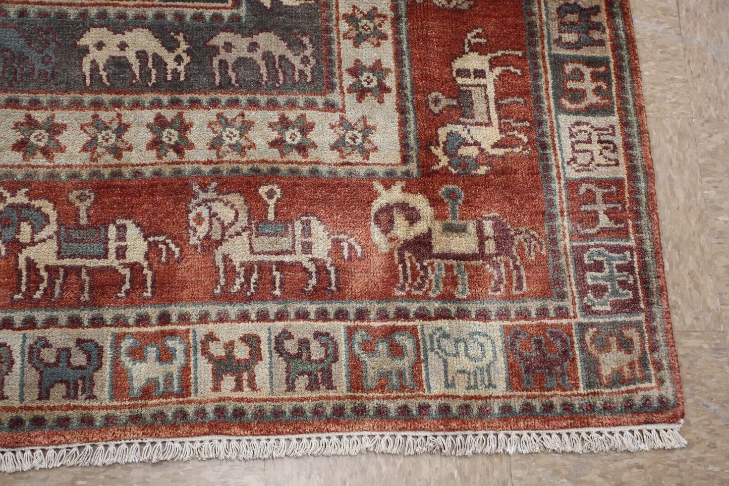 Pazyryk | 8'0 x 10'2" Hand-Knotted Area Rug | Oldest Design | 100% Wool Pile