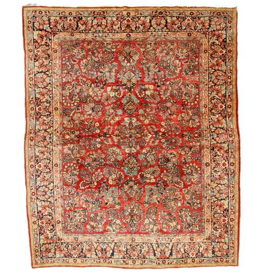 Antique PersianSarouk | 9'9" x 11'10" Hand-Knotted Wool Rug | 100+ Years Old