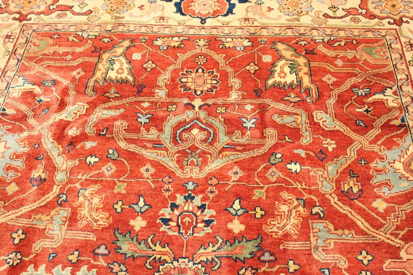 All Over Serapi | 7'9" x 9'11" Hand-Knotted Wool Area Rug | Rust Salmon