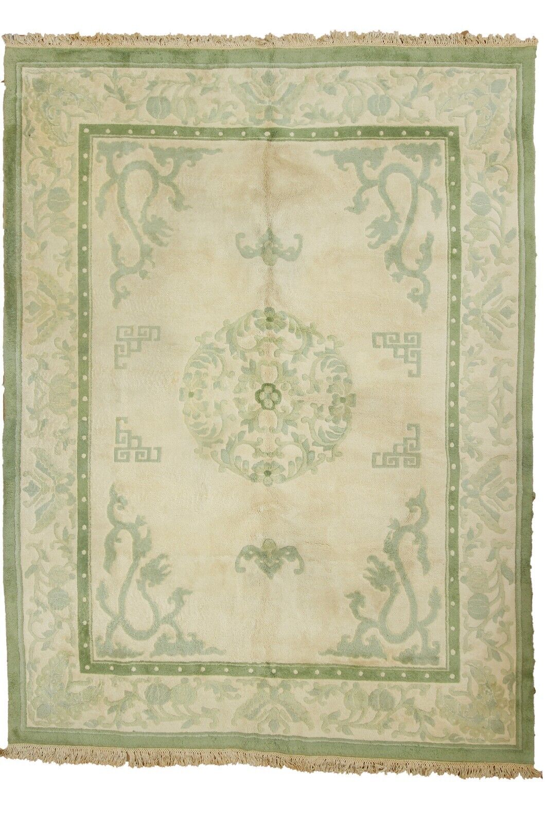 Auboson Design | 8'10" X 11'9" Hand-Knotted Wool Area Rug | India | High Pile