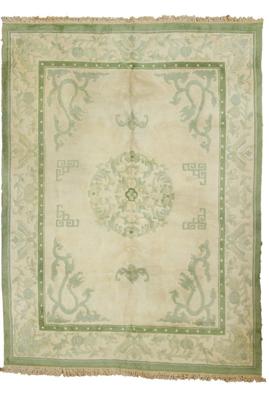 Auboson Design | 8'10" X 11'9" Hand-Knotted Wool Area Rug | India | High Pile