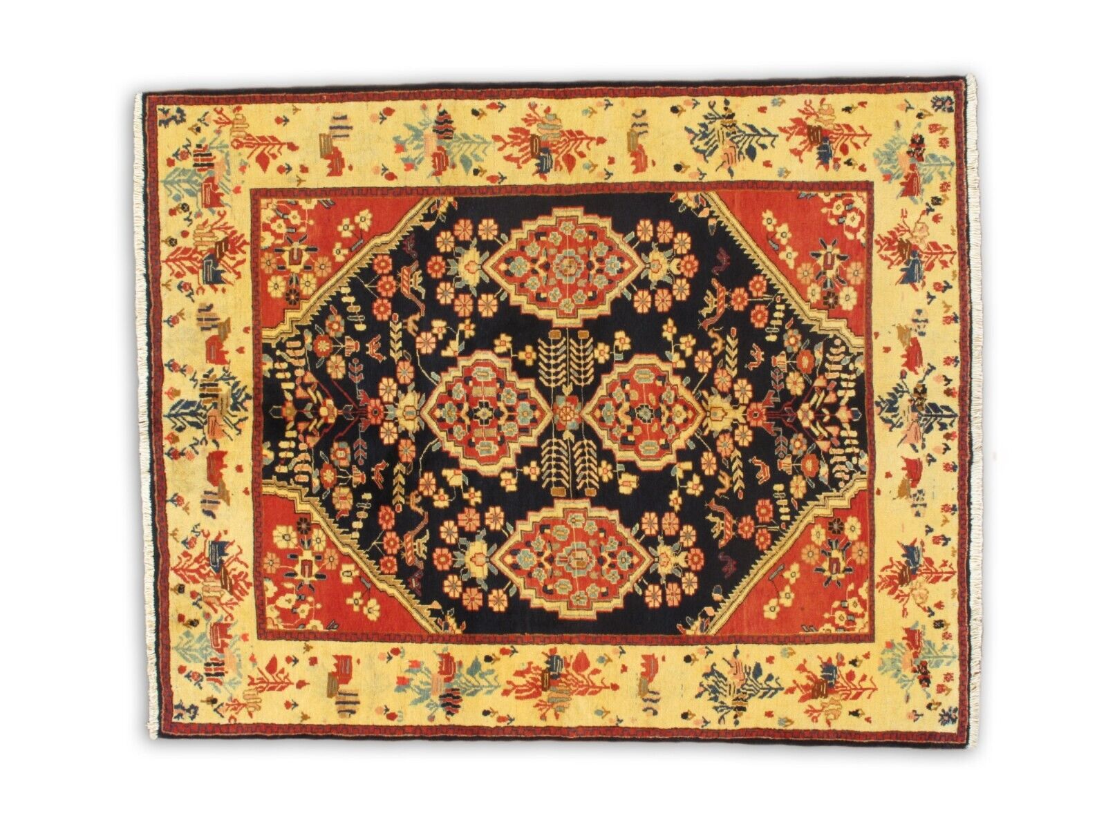 Vintage Hamadan | 5'3" x 6'6" Traditional Hand-Knotted Area Rug | Wool | Floral