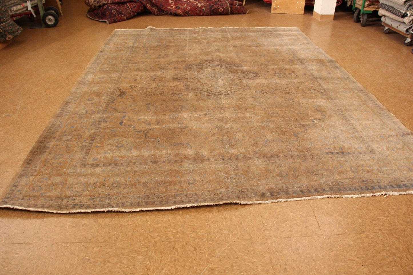 Vintage Faded Rust & Gold Modern | 9'6" x 12'6" Hand-Knotted Oriental Rug |