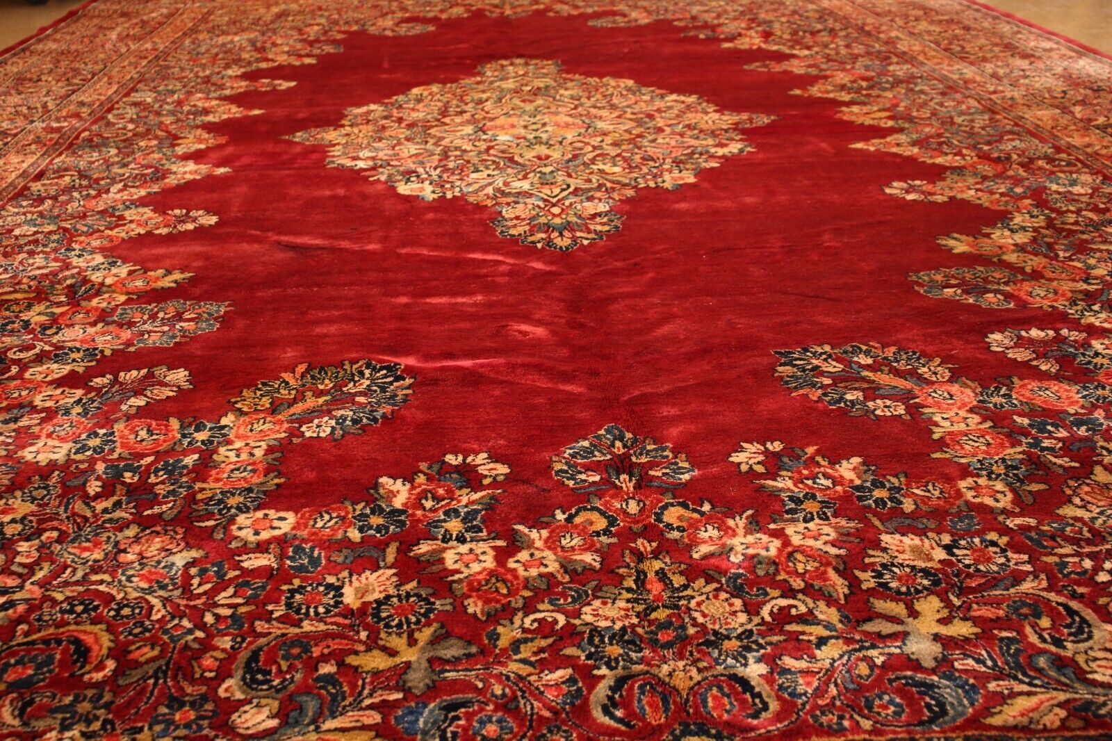 Antique PersianSarouk | 11'11" x 18' 1" Hand-Knotted Wool Rug | 1920 Vintage