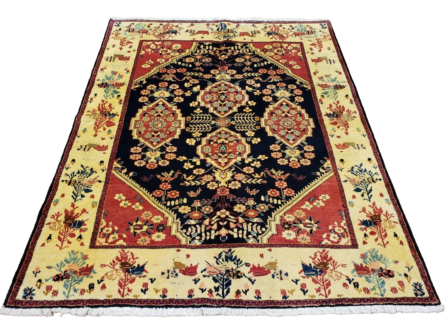 Vintage Hamadan | 5'3" x 6'6" Traditional Hand-Knotted Area Rug | Wool | Floral