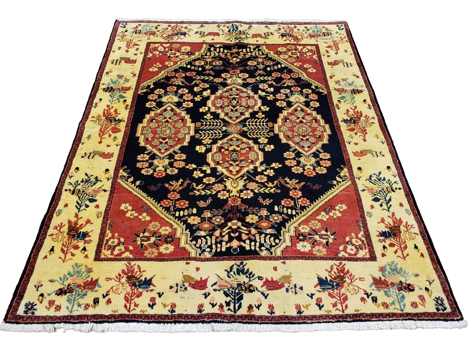 Vintage Hamadan | 5'3" x 6'6" Traditional Hand-Knotted Area Rug | Wool | Floral