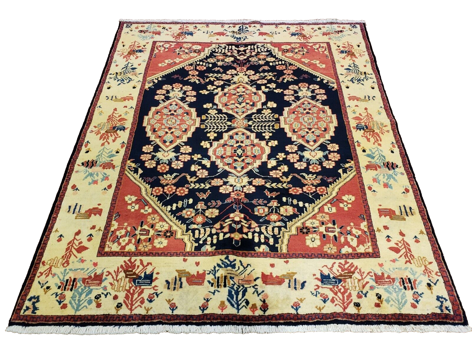 Vintage Hamadan | 5'3" x 6'6" Traditional Hand-Knotted Area Rug | Wool | Floral